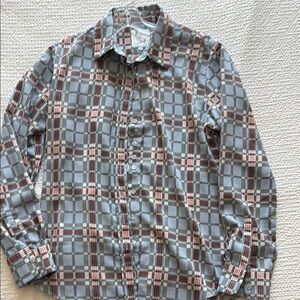 The Shirt by Rochelle Behrens Red and Blue Button Down Top